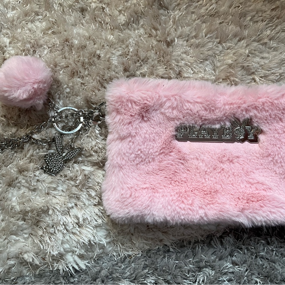 Pink Furry Playboy Wristlet
